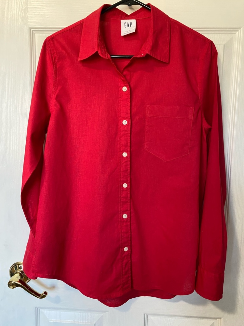 GAP Red Long-Sleeve Button-Down Linen-Blend Shirt Size S